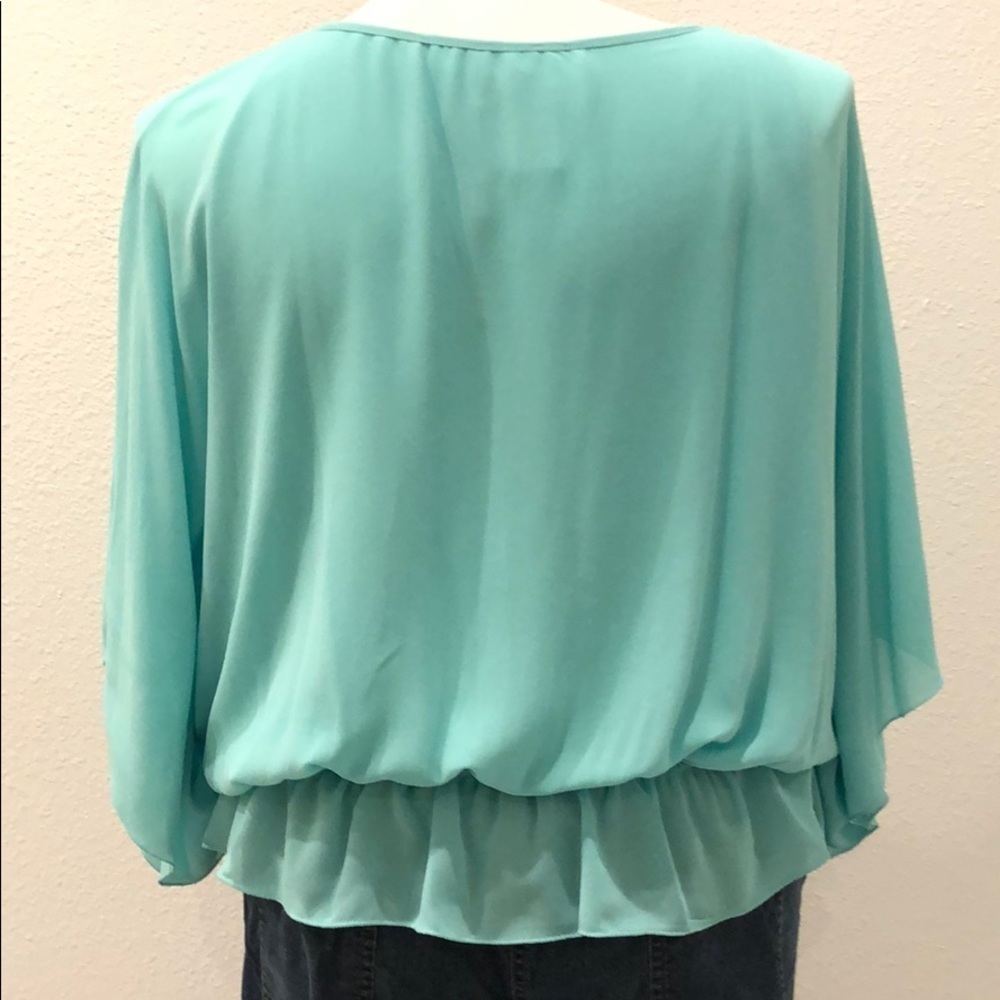 MSSP Max Studio Aqua Peplum Hem Top sz L - Picture 3 of 4